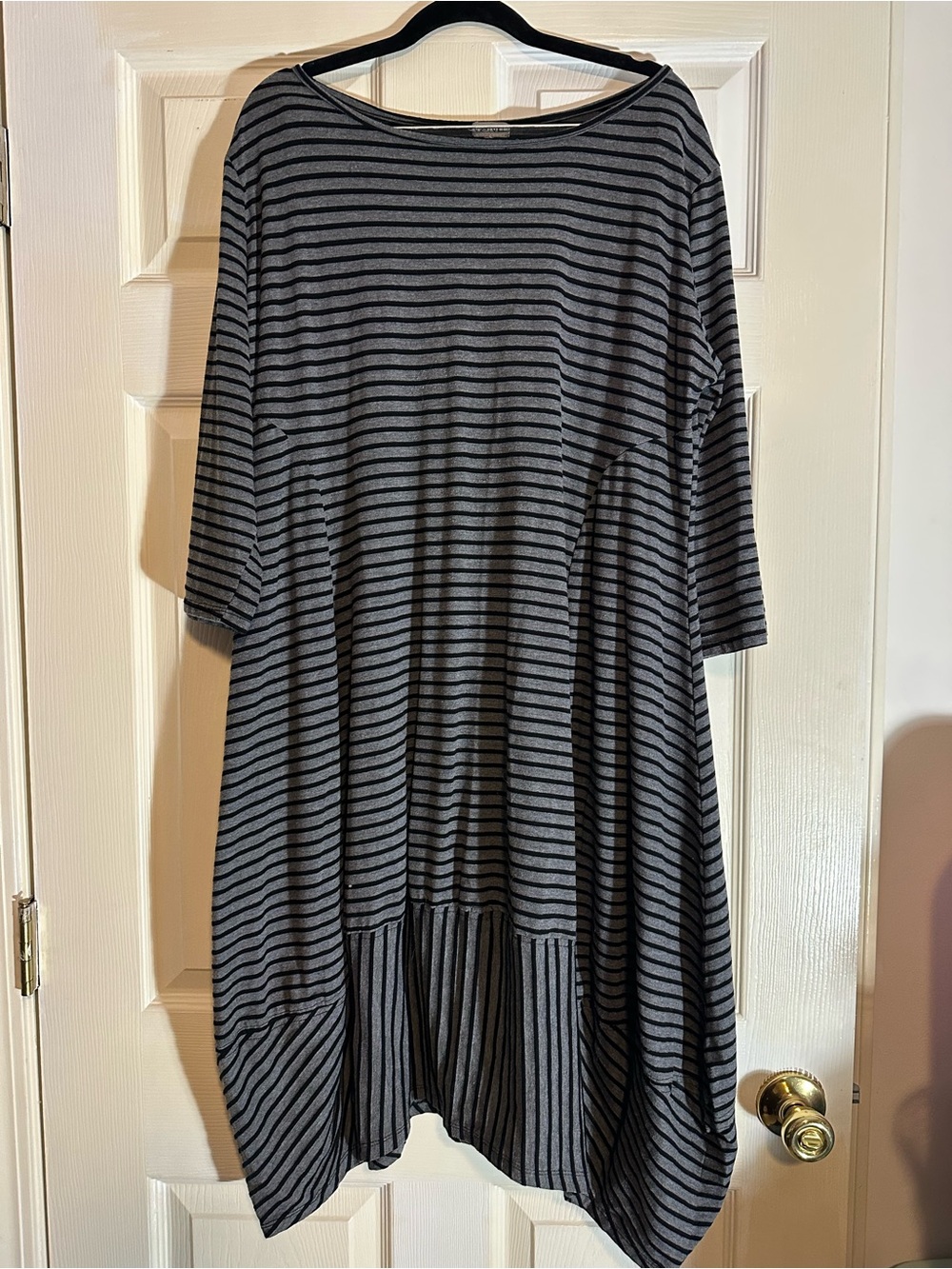 Just Jill Casual Striped Midi Swing Dress in Grey & Black